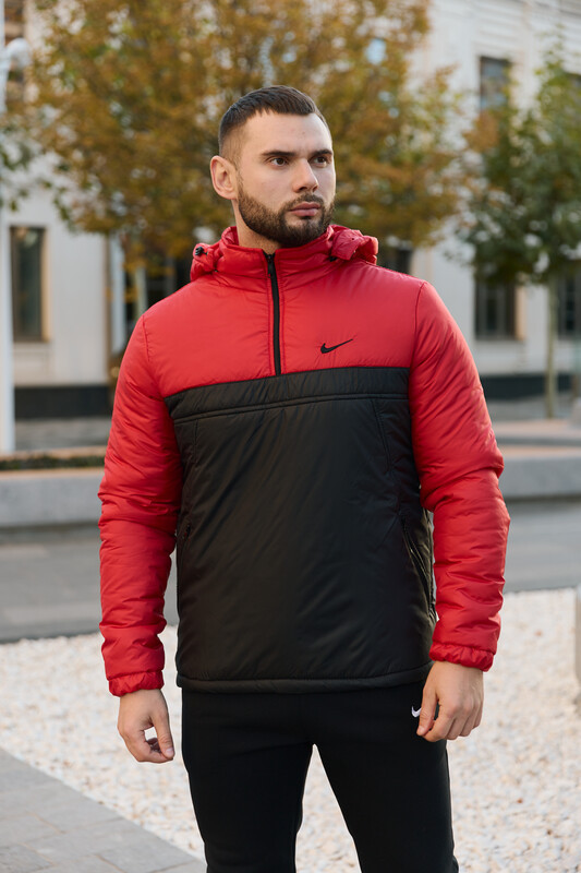 Утеплений анорак Intruder чорно-червоного кольору, фото 1