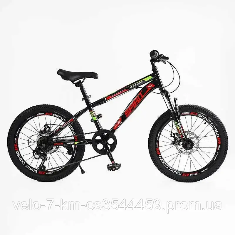 Дитячий спортивний велосипед 20'' Corso Spirit сталева рама 12", Shimano Tourney 7 швидкостей, зібраний на 75%