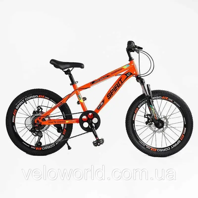 Дитячий спортивний велосипед 20'' Corso Spirit сталева рама 12", Shimano Tourney 7 швидкостей, зібраний на 75%