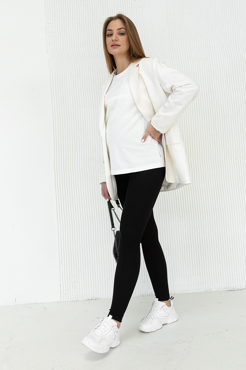 Лосини для вагітних чорні в рубчик з високим поясом на животик XS, фото 1