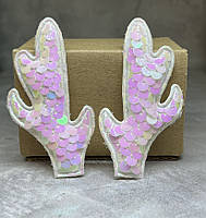 Ріжки-паєтка 3,5*7 см, колір-білий хамелеон, 1 пара, Білий