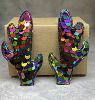 Ріжки-паєтка 3,5*7 см, колір- райдуга мікс, 1 пара, Різнокольоровий