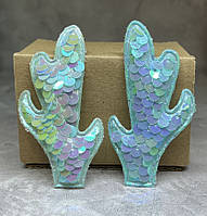 Ріжки-паєтка 3,5*7 см, колір- бірюзовий, 1 пара, Бірюзовий