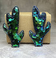 Ріжки-паєтка 3,5*7 см, колір-синьо-зелений, 1 пара, Різнокольоровий