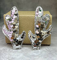 Ріжки-паєтка 3,5*7 см, колір-срібло, 1 пара, Сріблястий