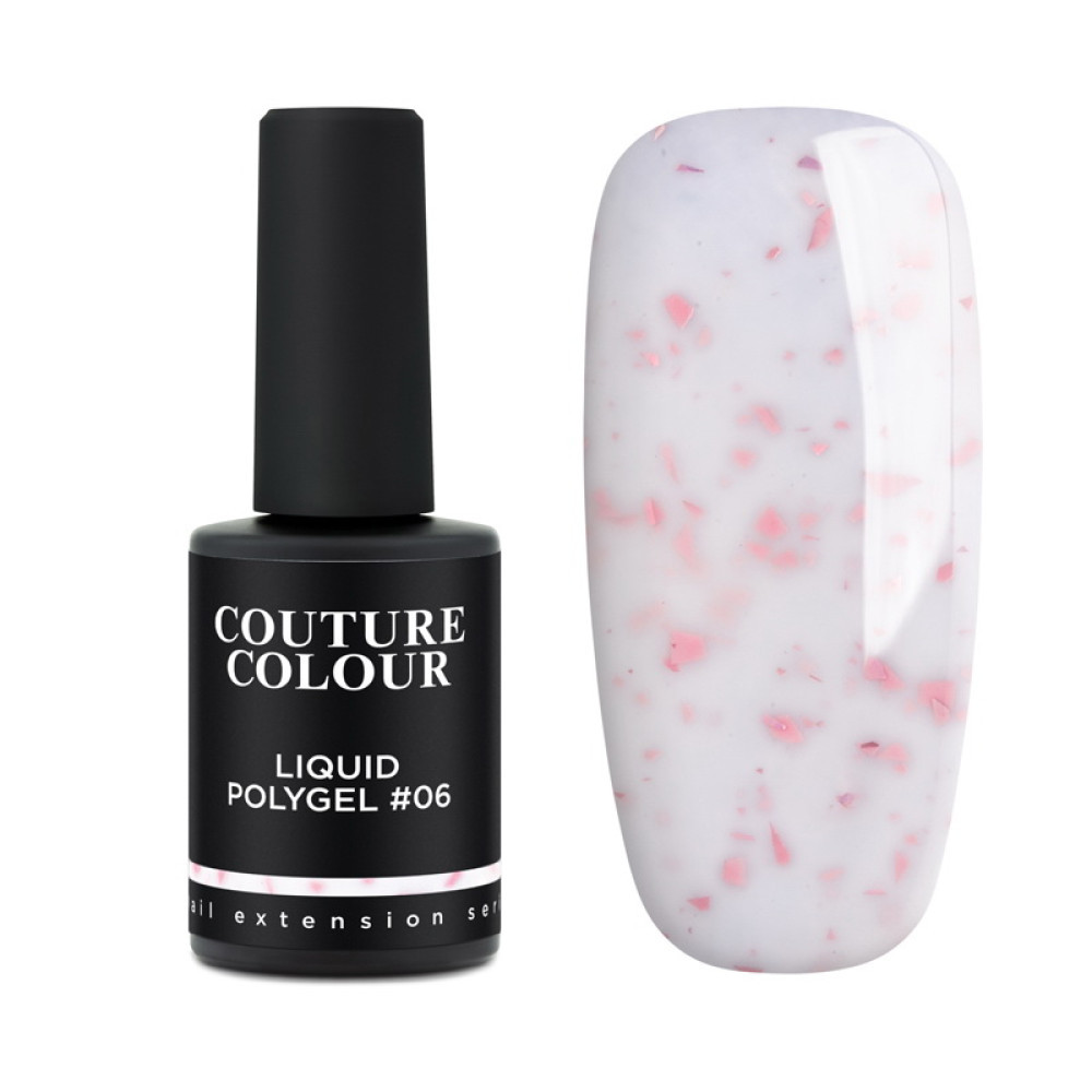 Полігель рідкий Couture Color Liquid Polygel №06 Молочний з рожевими пластівцями 9 мл, фото 1