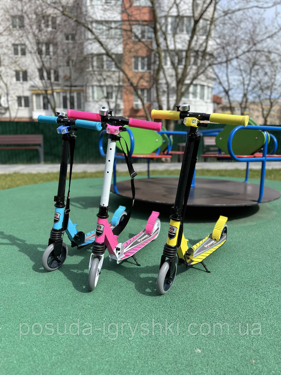 Самокат двоколісний Maraton Sport 145 з ліхтариком + ремінь та дзвінок, у трьох кольорах., фото 1