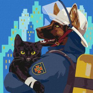 Набір для розпису по номерах Идейка 40 х40 см "Пухнастий рятівник" KHO4334, фото 1