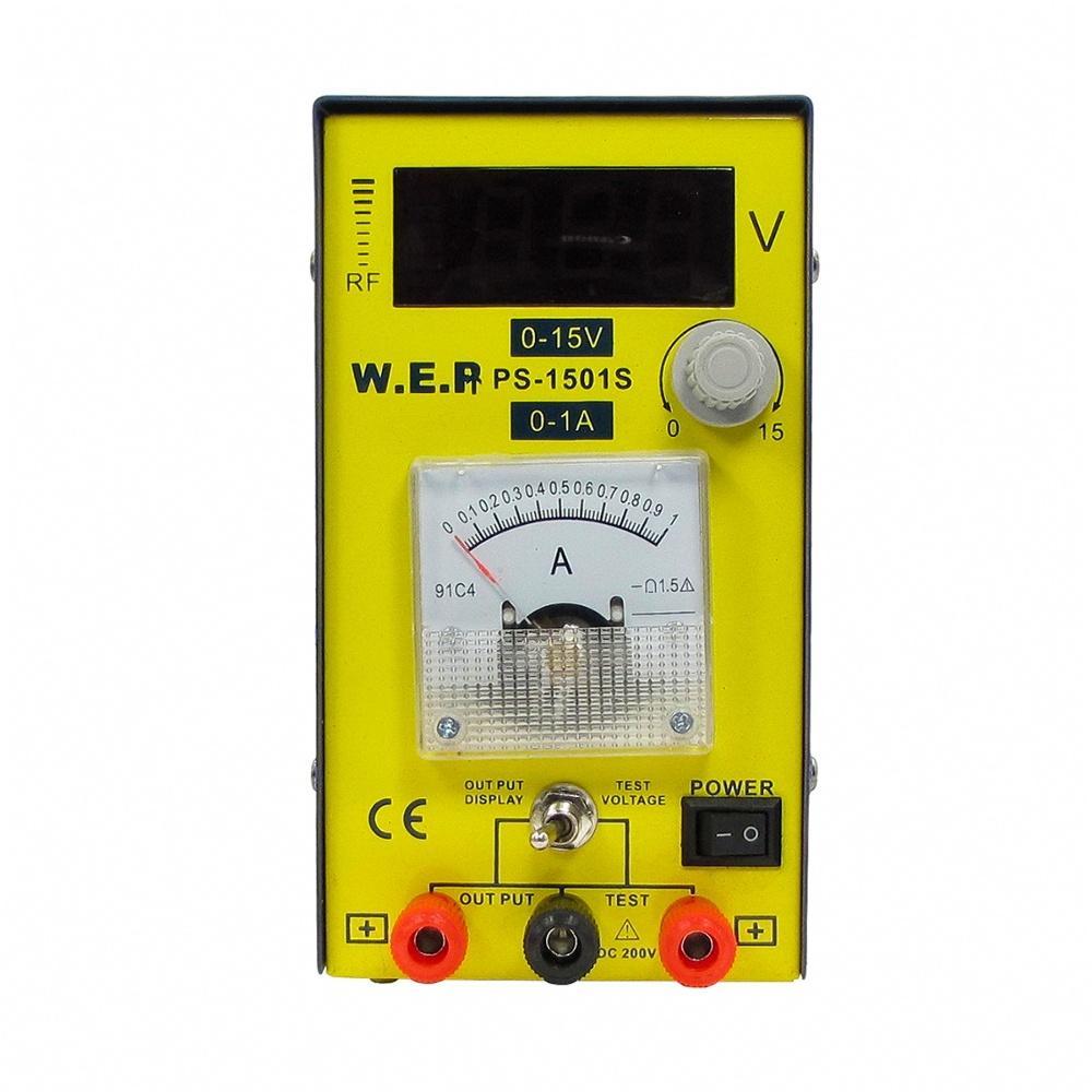 Блок живлення лабораторний WEP PS-1501S компактний, 15V цифрова індикація, 1A- стрілкова індикація,