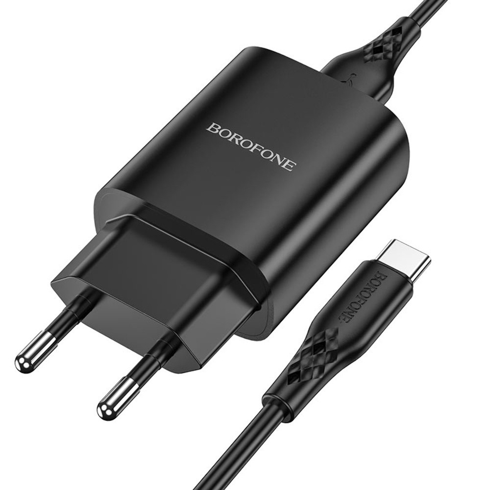 Мережевий зарядний пристрій Borofone BN1 USB чорний + кабель USB to Type-C