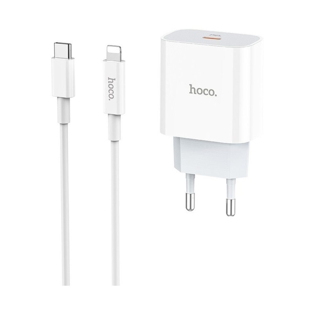 Мережевий зарядний пристрій Hoco C76A Plus Type-C PD 20 W білий + кабель Type-C to Lightning