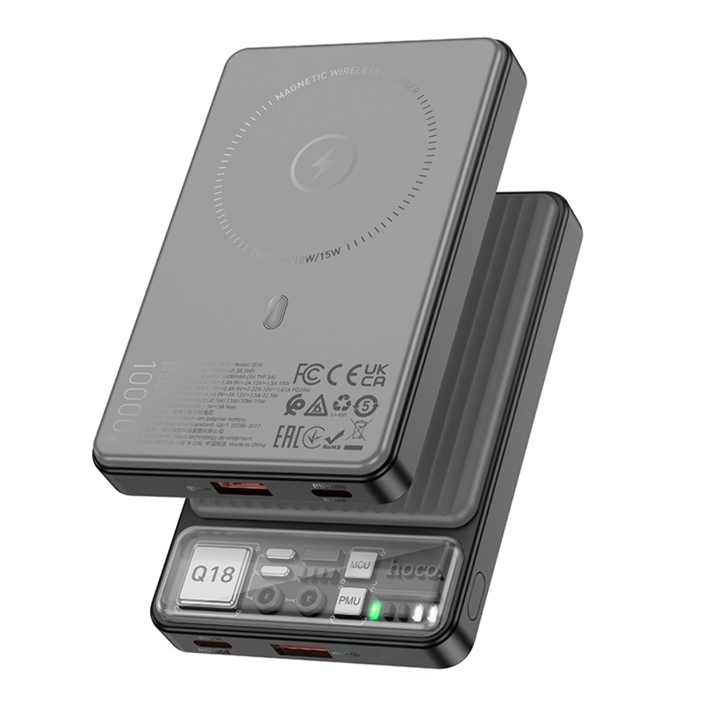 Power bank Hoco Q18 10000 mAh PD 22.5W магнітний з функцією бездротового заряджання чорний