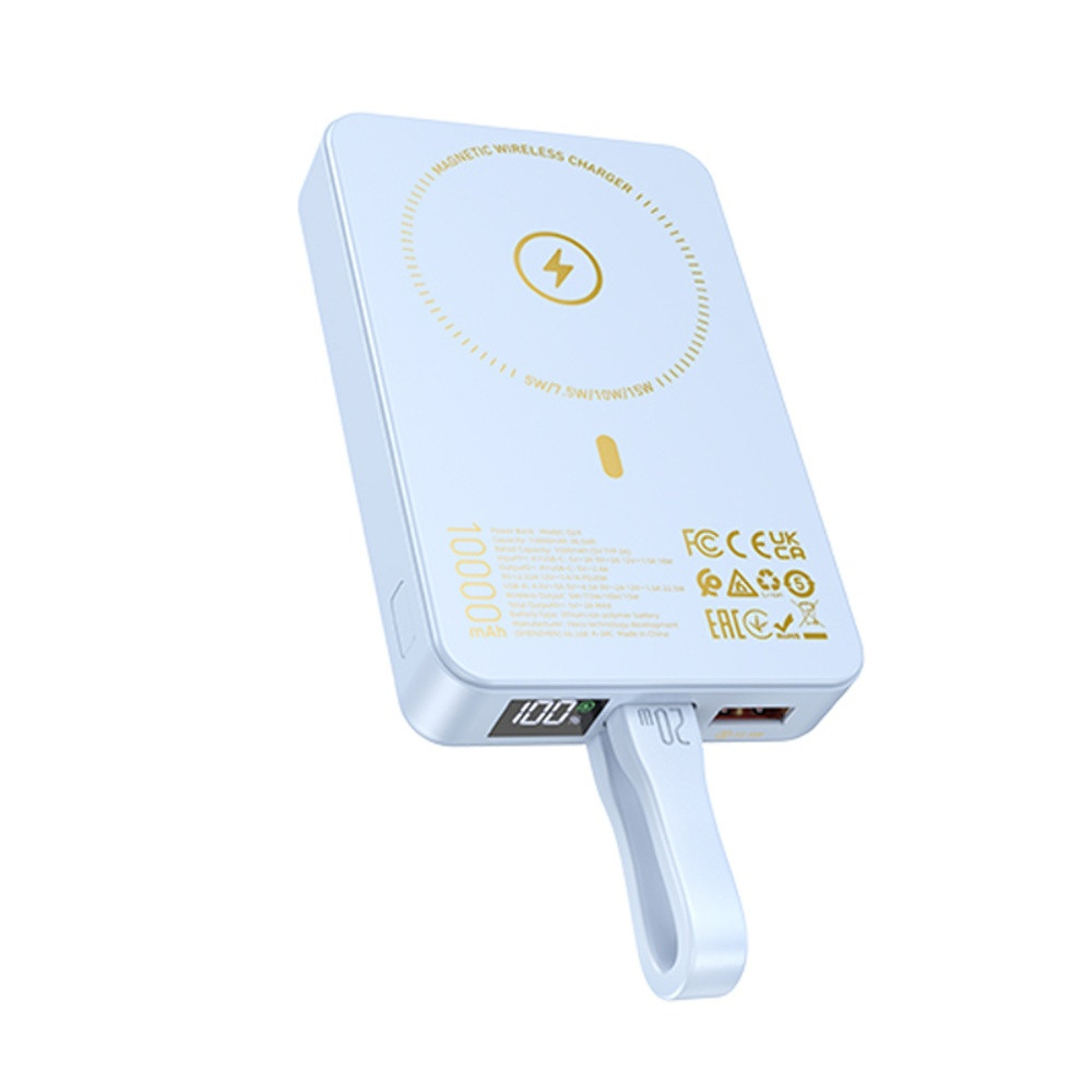 Power bank Hoco Q24 10000 mAh 22.5W PD 20W магнітний із функцією бездротового заряджання blue