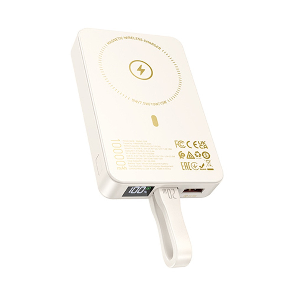 Power bank Hoco Q24 10000 mAh 22.5W PD 20W магнітний з функцією бездротового заряджання milky white