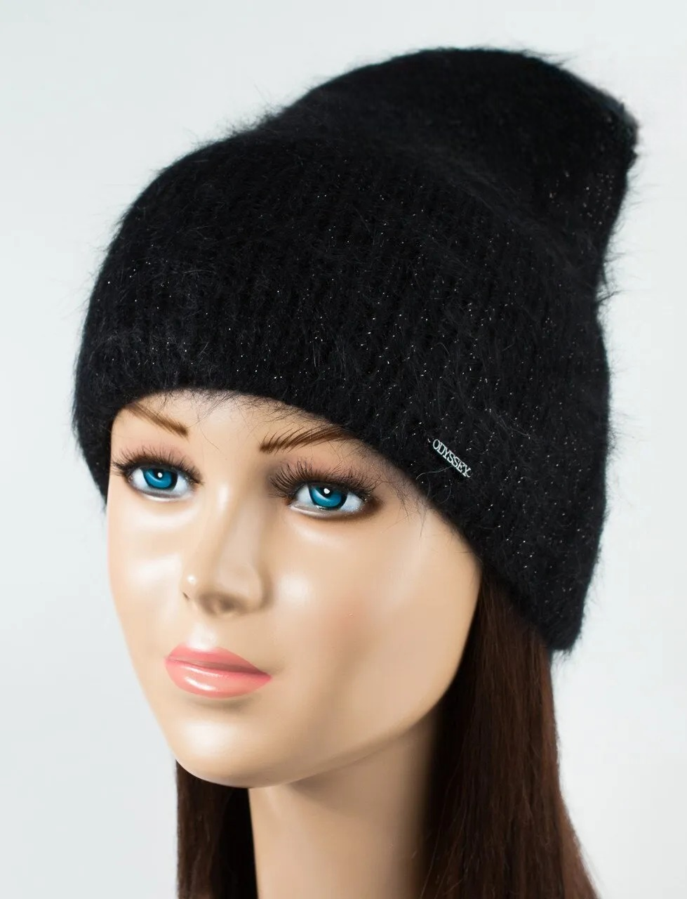Чорна флісова шапка з ангори, фото 1