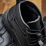 Чорні високі теплі зимові кросівки чоловічі на хутрі, шкіряні кросівки з хутром для чоловіків *999/R* real, фото 2