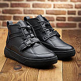 Чорні високі теплі зимові кросівки чоловічі на хутрі, шкіряні кросівки з хутром для чоловіків *999/R* real, фото 3