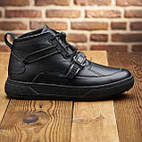Чорні високі теплі зимові кросівки чоловічі на хутрі, шкіряні кросівки з хутром для чоловіків *999/R* real, фото 5