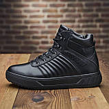 Чорні високі теплі зимові кросівки чоловічі на хутрі, шкіряні кросівки з хутром для чоловіків *Байкер бот* real, фото 3