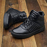Чорні високі теплі зимові кросівки чоловічі на хутрі, шкіряні кросівки з хутром для чоловіків *Байкер бот* real, фото 4