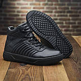 Чорні високі теплі зимові кросівки чоловічі на хутрі, шкіряні кросівки з хутром для чоловіків *Байкер бот* real, фото 5