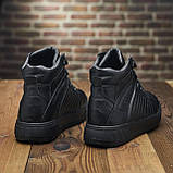 Чорні високі теплі зимові кросівки чоловічі на хутрі, шкіряні кросівки з хутром для чоловіків *Байкер бот* real, фото 7