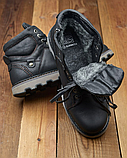 Чоловічі зимові черевики спортивні з натурального хутра, Чорні шкіряні черевики натуральна шкіра *114 чр* real, фото 2