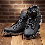 Чоловічі зимові черевики спортивні з натурального хутра, Чорні шкіряні черевики натуральна шкіра *114 чр* real, фото 3