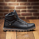 Чоловічі зимові черевики спортивні з натурального хутра, Чорні шкіряні черевики натуральна шкіра *114 чр* real, фото 4
