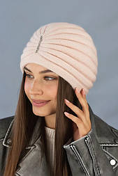 Шапка Чалма на флісі пудрового кольору