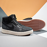 Чоловічі зимові шкіряні високі кросівки найк утеплене хутро чорного кольору для чоловіків *211 ч/б* real, фото 3