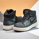 Чоловічі зимові шкіряні високі кросівки найк утеплене хутро чорного кольору для чоловіків *211 ч/б* real, фото 7
