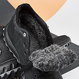 Шкіряні кросівки зимові утеплені хутро чорного кольору, кросівки з хутром для чоловіків *Д-3* real, фото 4