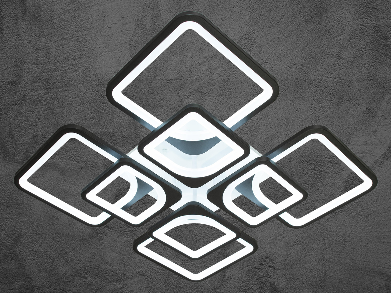 Яскрава світлодіодна люстра для залу, колір чорний, 150 W на 21 м2 8060-4+4BKDIM-LS, фото 1