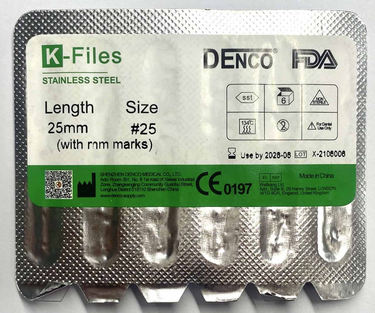 K-File Denco( H-Files), 25  25мм, 6 шт/уп, Denco