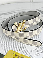 Ремень Женский Луи Витон Брендовый Унисекс Молочный Шахматы Золото Эко-кожа Louis Vuitton Shopingo Ремінь