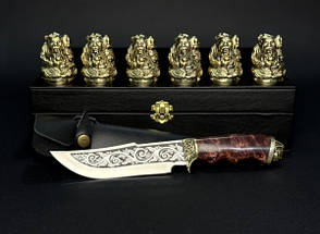 Набір подарунковий бронзових чарок перевертарів з ножем "Козаки" ручна робота українських майстрів