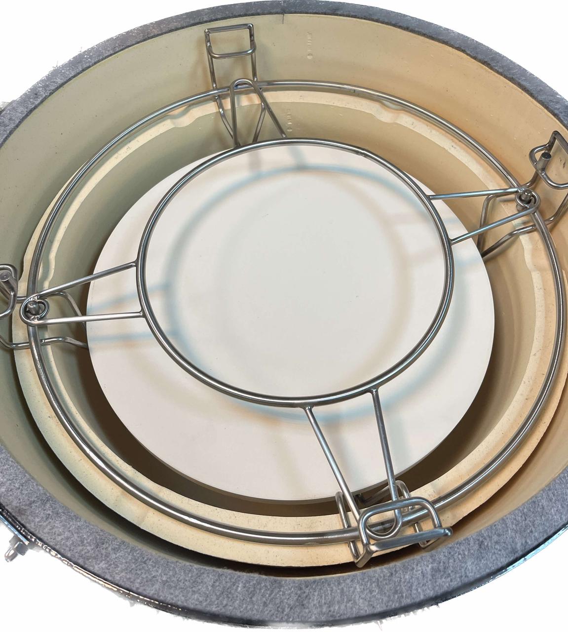 Комплект з каменю, чавунної решітки та дворівневої системи з нержавіючої сталі для керамічних грилів 47 см, фото 1