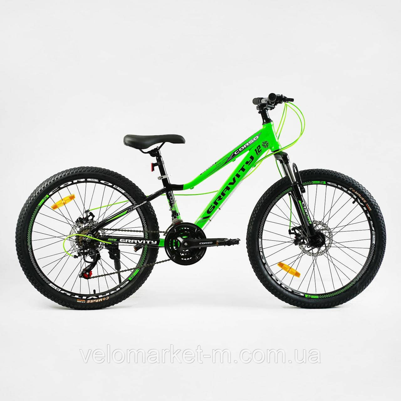 Велосипед Спортивний Corso «Gravity» 24" дюйми рама алюмінієва 12’’, обладнання Shimano 21 швидкість