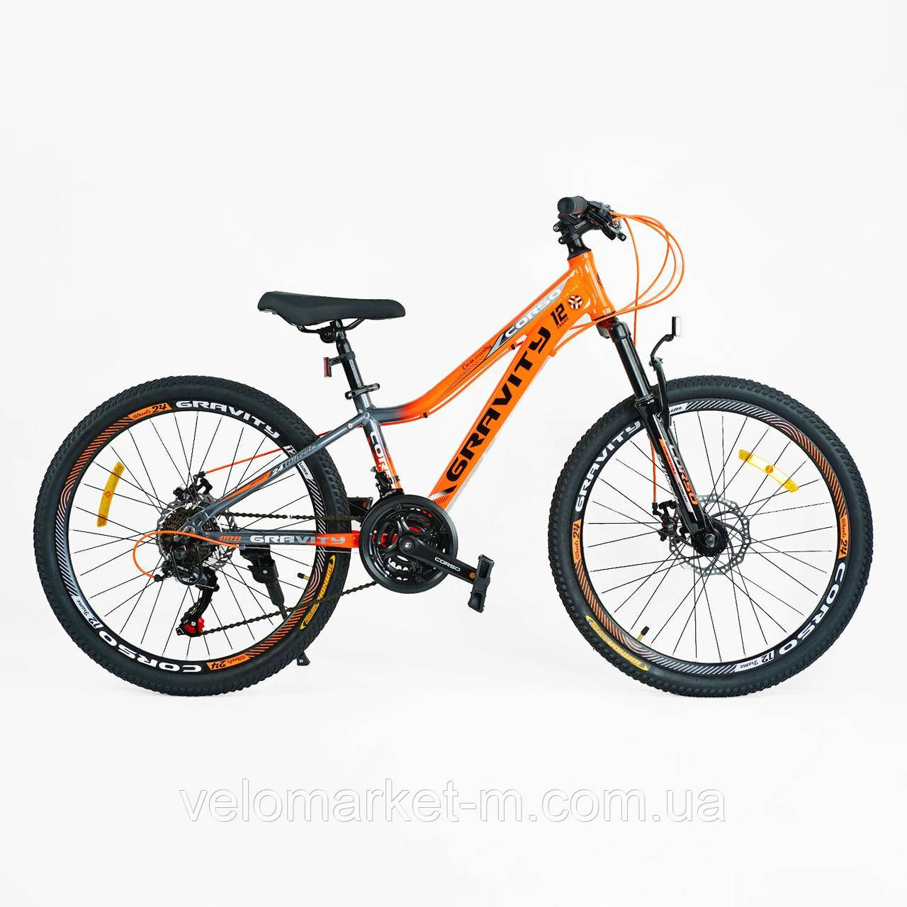 Велосипед Спортивний Corso «Gravity» 24" дюйми рама алюмінієва 12’’, обладнання Shimano 21 швидкість