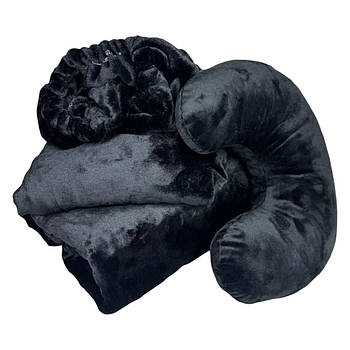 Набір махровий на кушетку велсофт полірований плед 107х180 см чохол 80х220 см, подушка Підкова 35х29  колір чорний