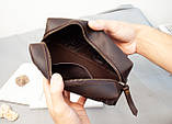 Велика чоловіча шкіряна косметичка коричнева з тисненням Плин Часу, фото 4