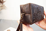 Велика чоловіча шкіряна косметичка коричнева з тисненням Плин Часу, фото 8