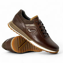 Чоловічі шкіряні кросівки Bumer коричневі зі шнурівкою демісезонні S11