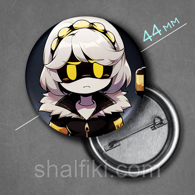 "V / Ві (Дрони-вбивці / Murder Drones)" значок круглий на булавці Ø44 мм, фото 1