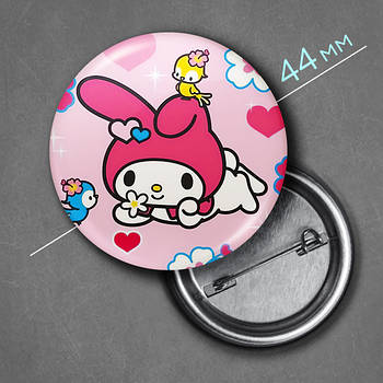 "Мелоді (Хеллоу Кітті / Hello Kitty)" значок круглий на булавці Ø44 мм