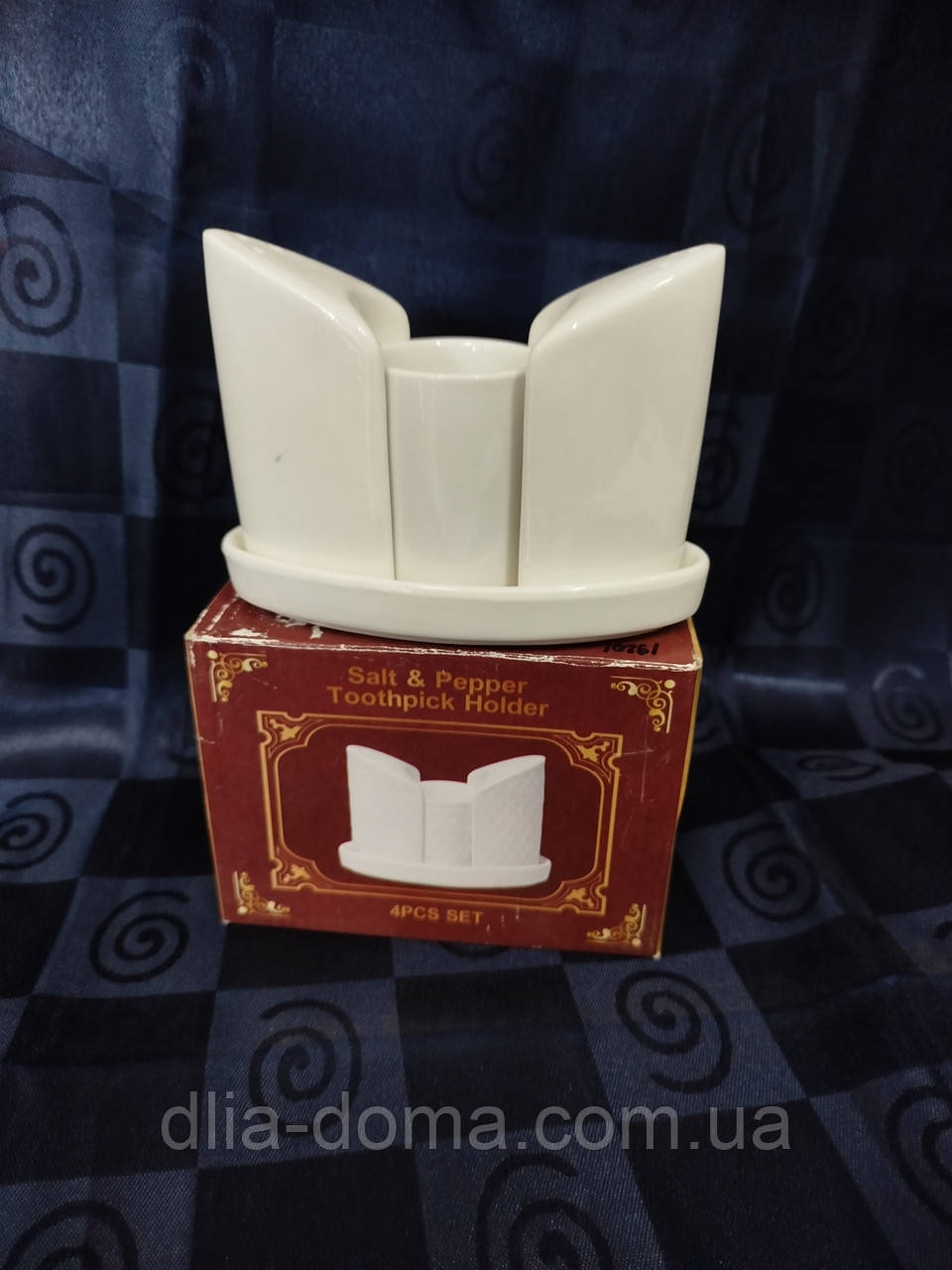 Набор для специй 3-х пред. керамический белый / соль-перец-зубочистки / 12,5 см Н 9 см 19201, фото 1