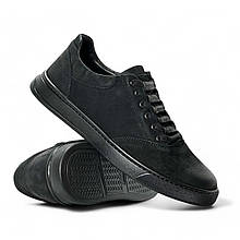 Кросівки чоловічі осінні Detta (Україна) шкіряні чорні осінь/весна демі сезон на резинці 887-1