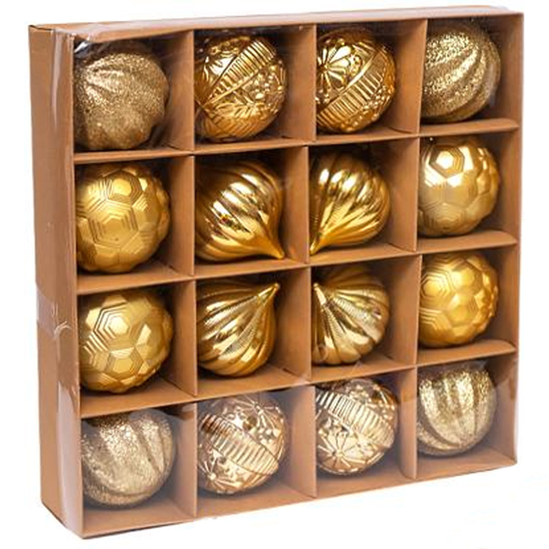 Набір іграшок на ялинку 16 штук у вигляді кульки D 8 см Золотистий 2481D в упаковці 16 шт, фото 1