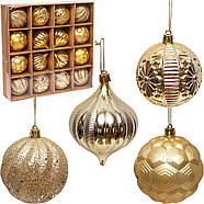 Набір іграшок на ялинку 16 штук у вигляді кульки D 8 см Золотистий 2481D в упаковці 16 шт, фото 2